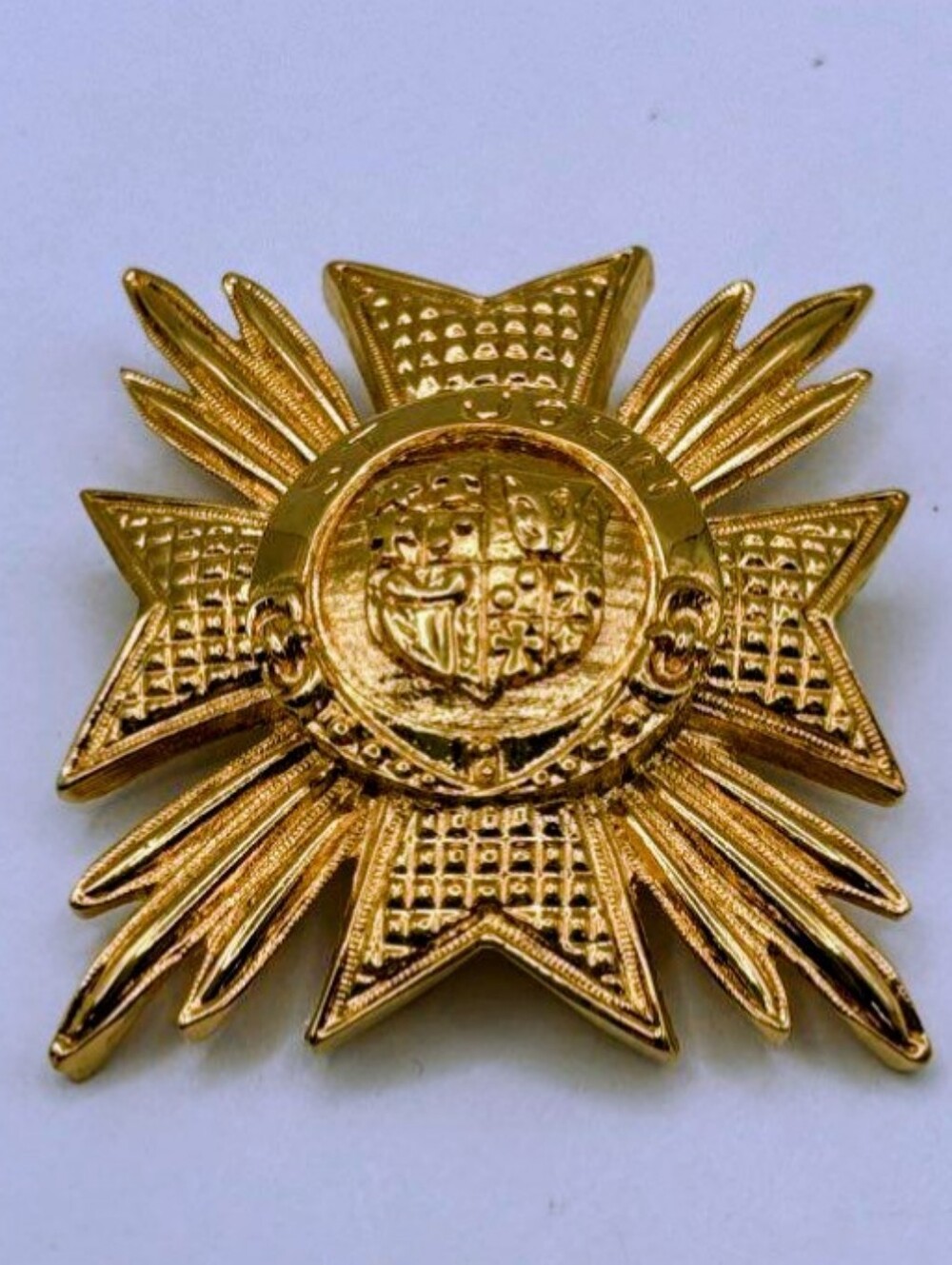 Large St John Gold Coat Of Arms Shield Brooch 90's Vintage EXCELLENT Condition